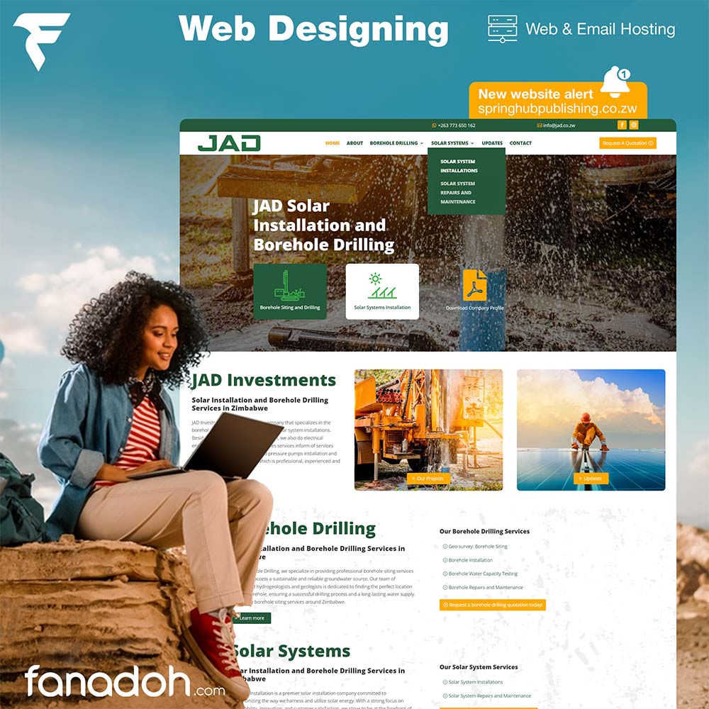 cost of designing a website web design and hosting borehole drilling company jad harare zimbabwe fanadoh